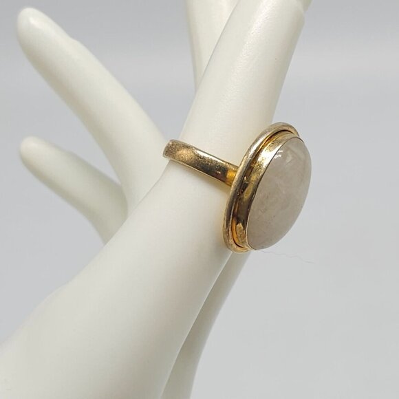 Vintage Gold Plated 925 Sterling Silver Ring With Round White Quartz Size 7 - Picture 3 of 6